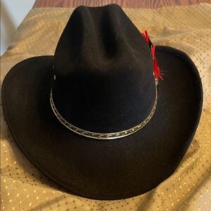 New Elegant Black Cowboy Hat with Feather Detail
